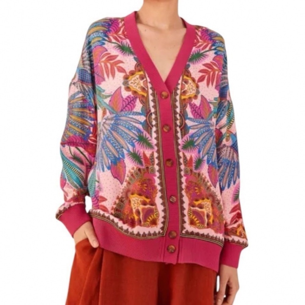 Farm Rio Macaw Scarf Pink Cardigan Medium